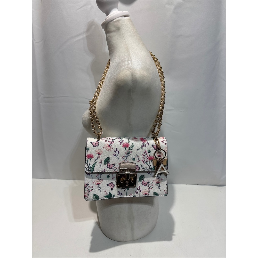 Aldo Crossbody Bag Women Small White Floral Butterfly Gold Chain Strap Charm